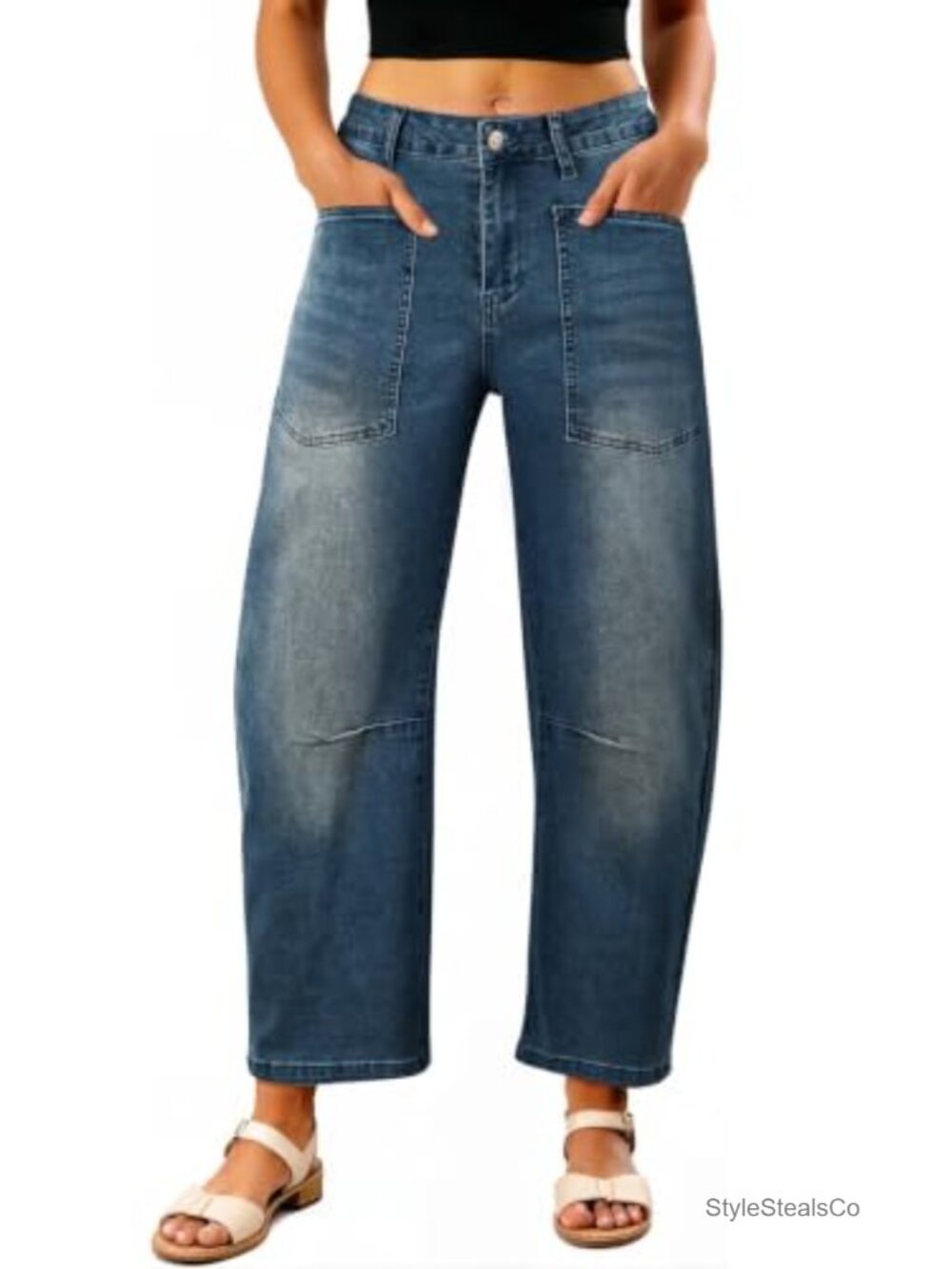 EVALESS Barrel Jeans Women Baggy Cropped Denim Pants High Waisted Stretch